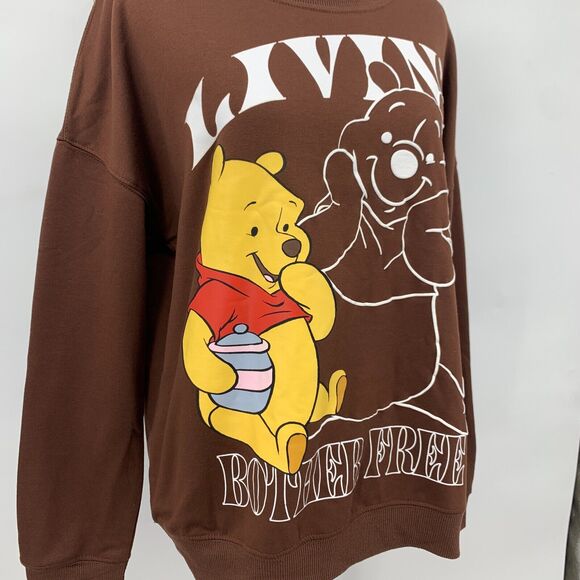 Disney Winnie The Pooh Sweater Womens S Brown Crew Neck Micro Fleece Pullover - Picture 3 of 12